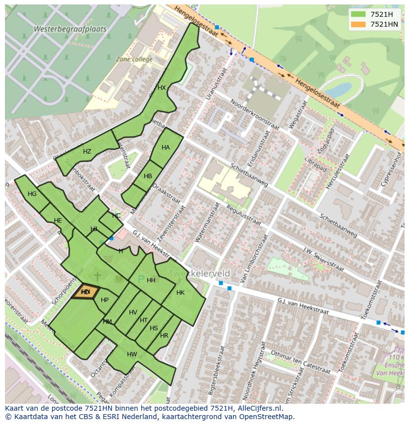 Afbeelding van het postcodegebied 7521 HN op de kaart.