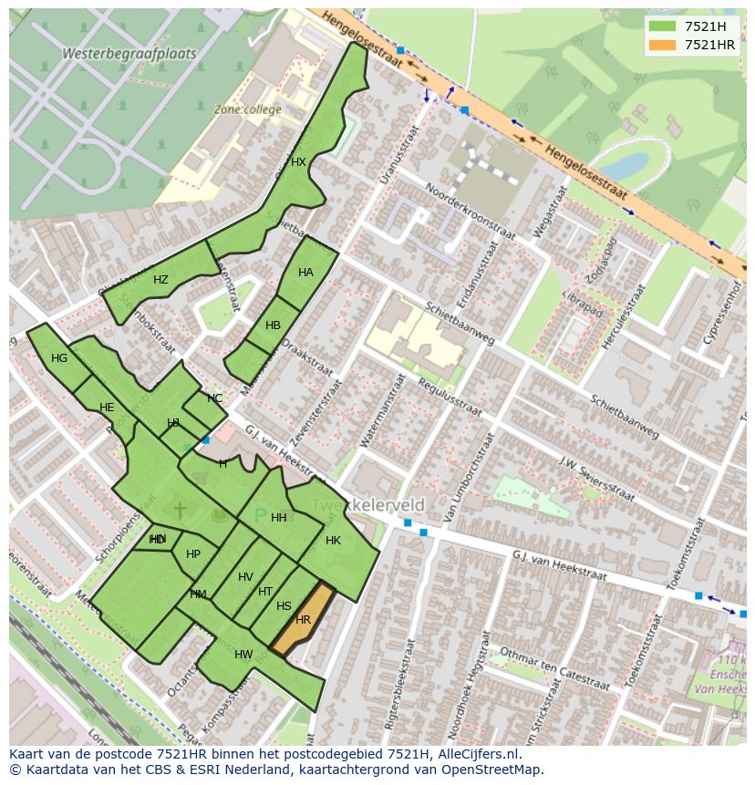 Afbeelding van het postcodegebied 7521 HR op de kaart.