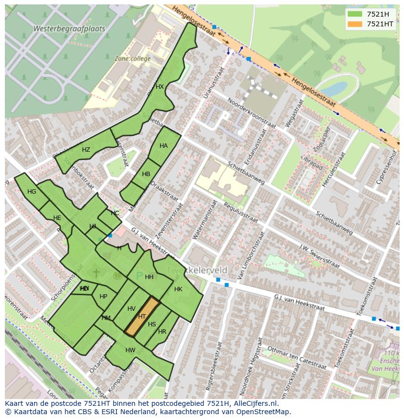 Afbeelding van het postcodegebied 7521 HT op de kaart.