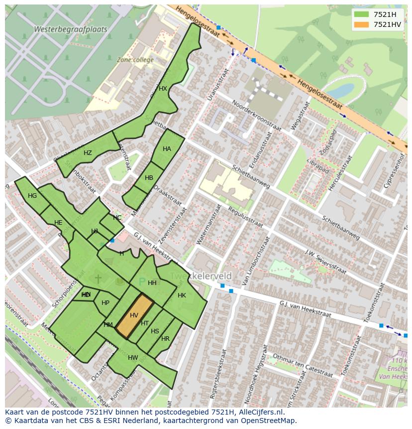 Afbeelding van het postcodegebied 7521 HV op de kaart.