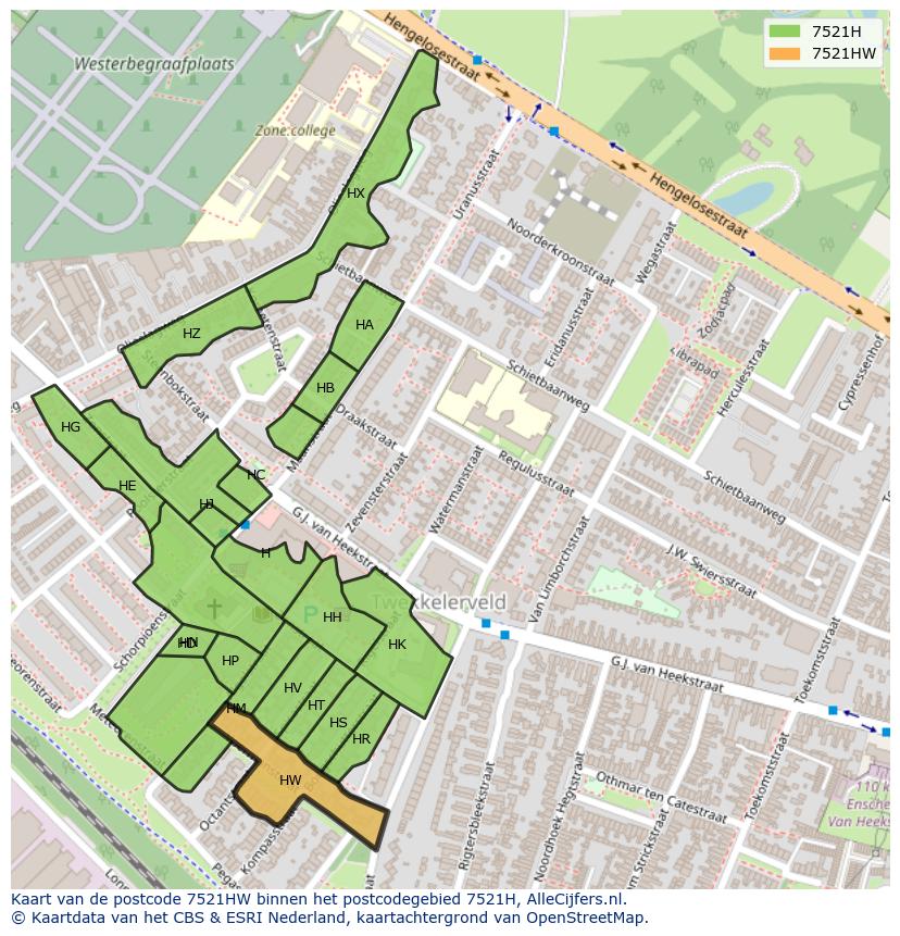 Afbeelding van het postcodegebied 7521 HW op de kaart.