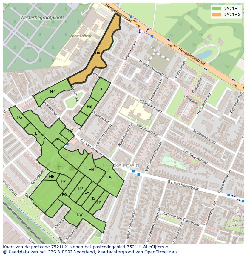 Afbeelding van het postcodegebied 7521 HX op de kaart.