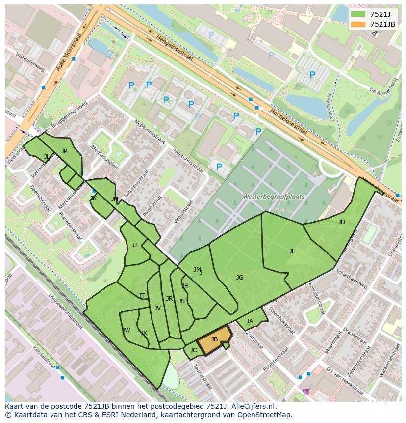 Afbeelding van het postcodegebied 7521 JB op de kaart.