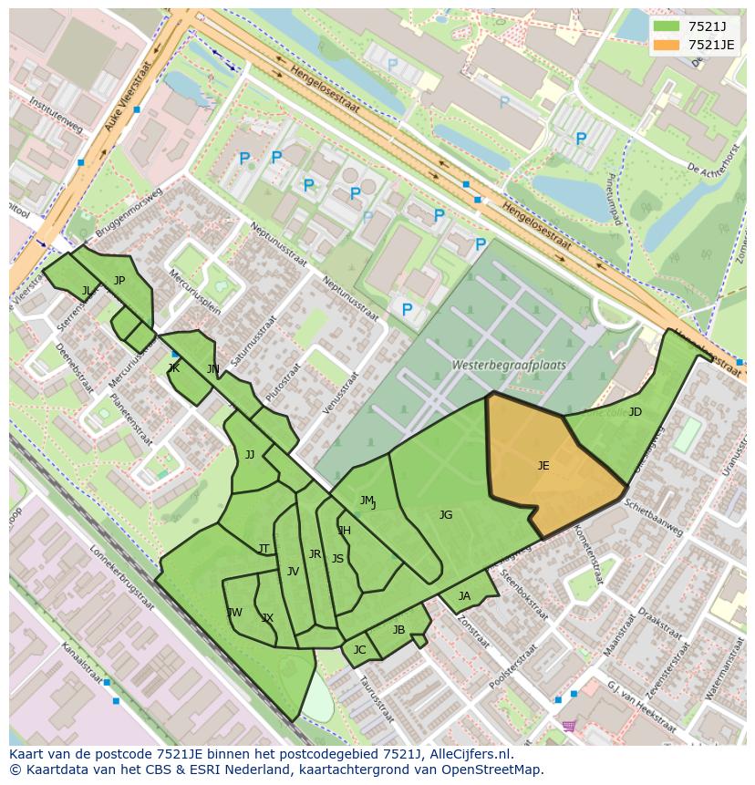 Afbeelding van het postcodegebied 7521 JE op de kaart.