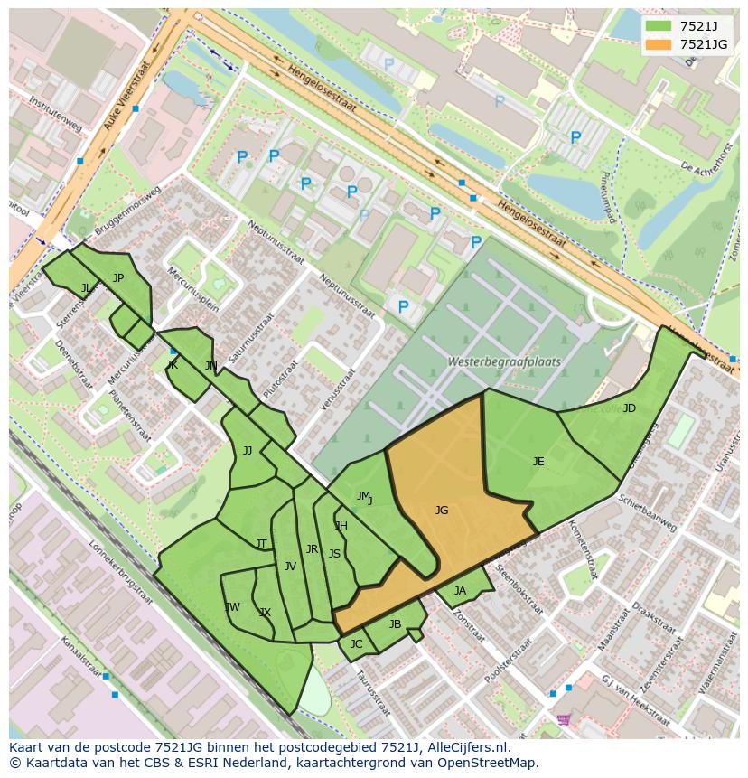 Afbeelding van het postcodegebied 7521 JG op de kaart.