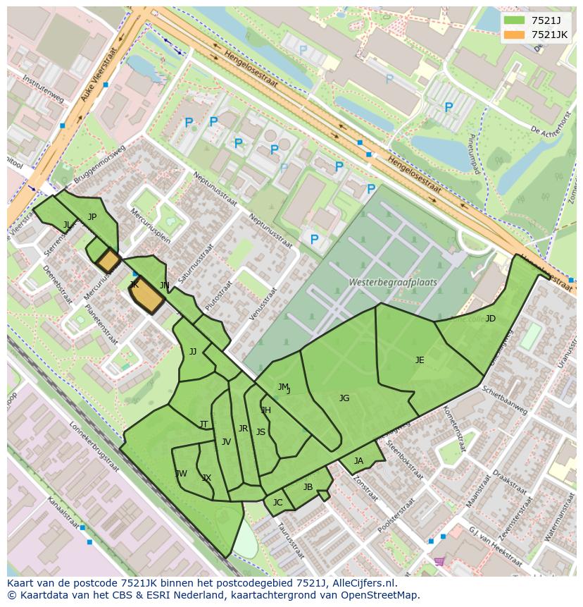 Afbeelding van het postcodegebied 7521 JK op de kaart.