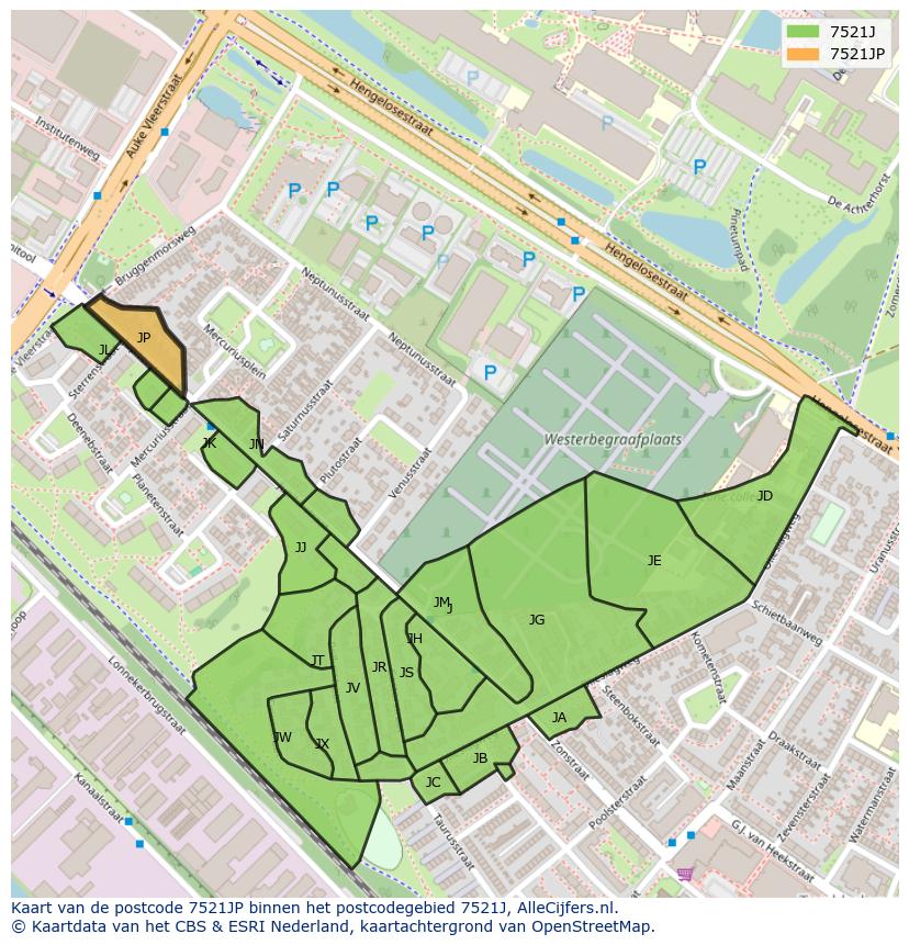 Afbeelding van het postcodegebied 7521 JP op de kaart.