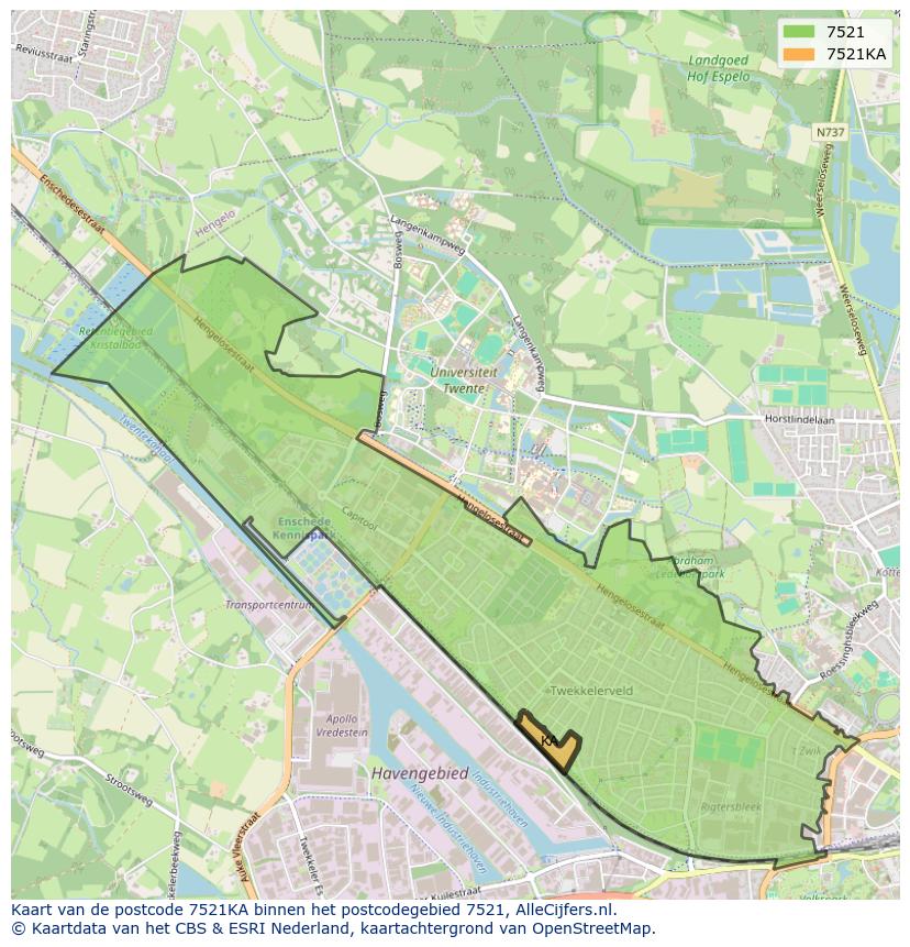 Afbeelding van het postcodegebied 7521 KA op de kaart.