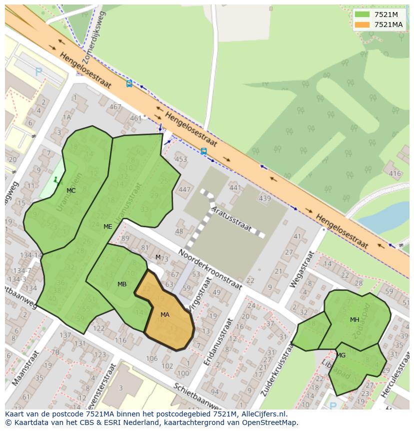 Afbeelding van het postcodegebied 7521 MA op de kaart.