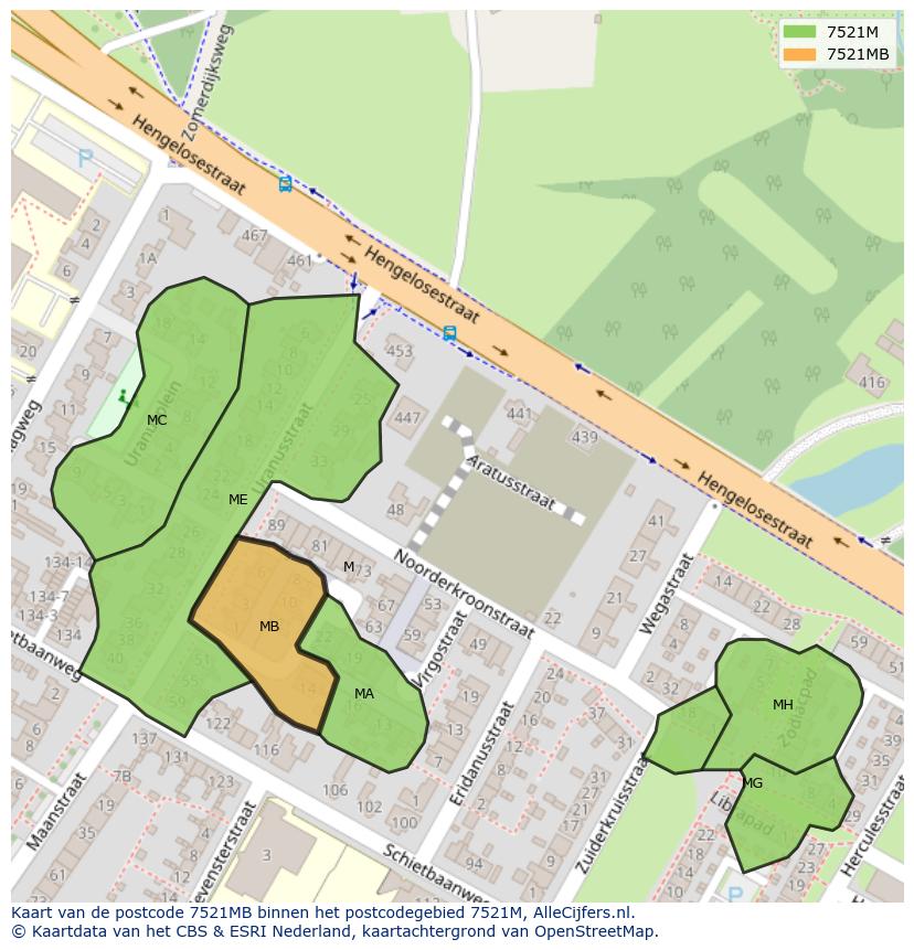 Afbeelding van het postcodegebied 7521 MB op de kaart.