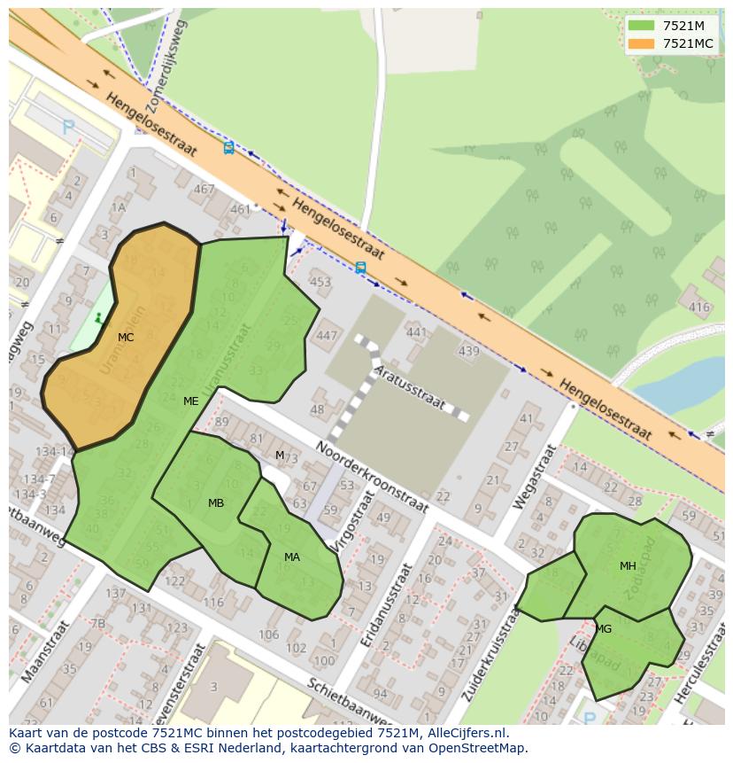 Afbeelding van het postcodegebied 7521 MC op de kaart.