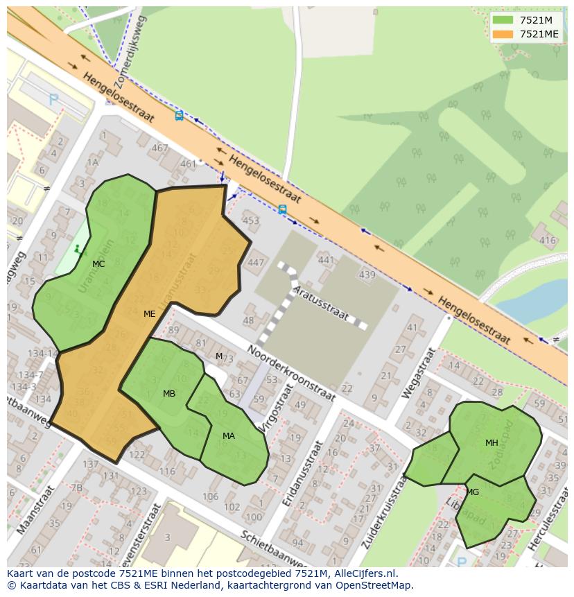 Afbeelding van het postcodegebied 7521 ME op de kaart.
