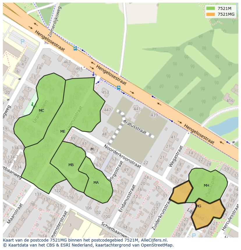 Afbeelding van het postcodegebied 7521 MG op de kaart.
