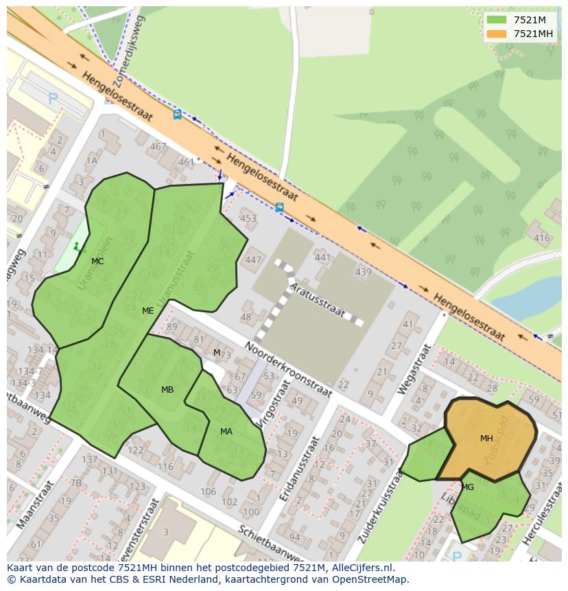 Afbeelding van het postcodegebied 7521 MH op de kaart.