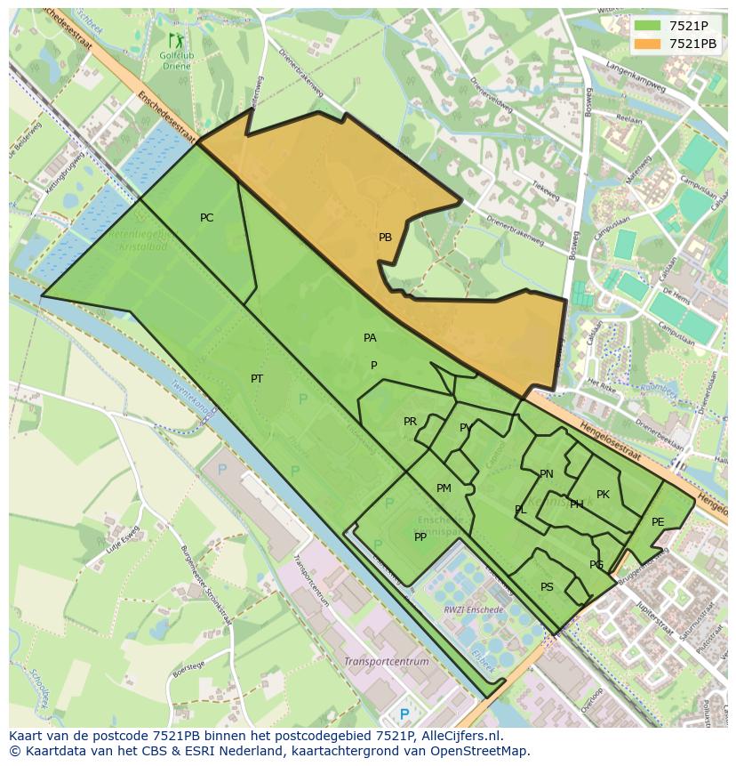 Afbeelding van het postcodegebied 7521 PB op de kaart.
