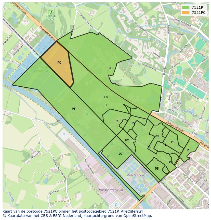Afbeelding van het postcodegebied 7521 PC op de kaart.