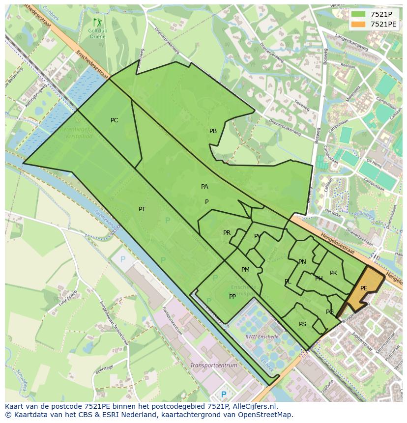 Afbeelding van het postcodegebied 7521 PE op de kaart.