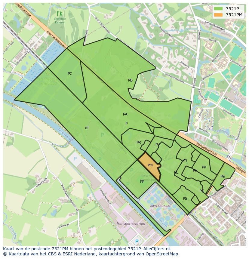 Afbeelding van het postcodegebied 7521 PM op de kaart.