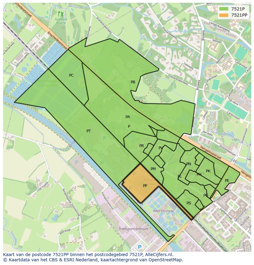 Afbeelding van het postcodegebied 7521 PP op de kaart.