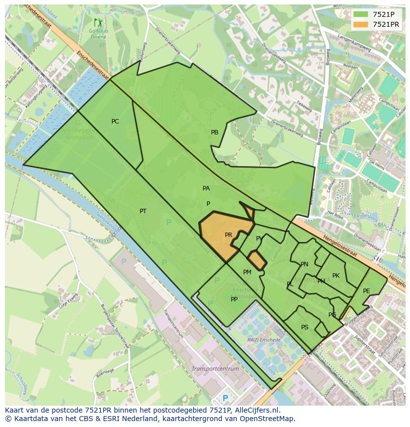 Afbeelding van het postcodegebied 7521 PR op de kaart.