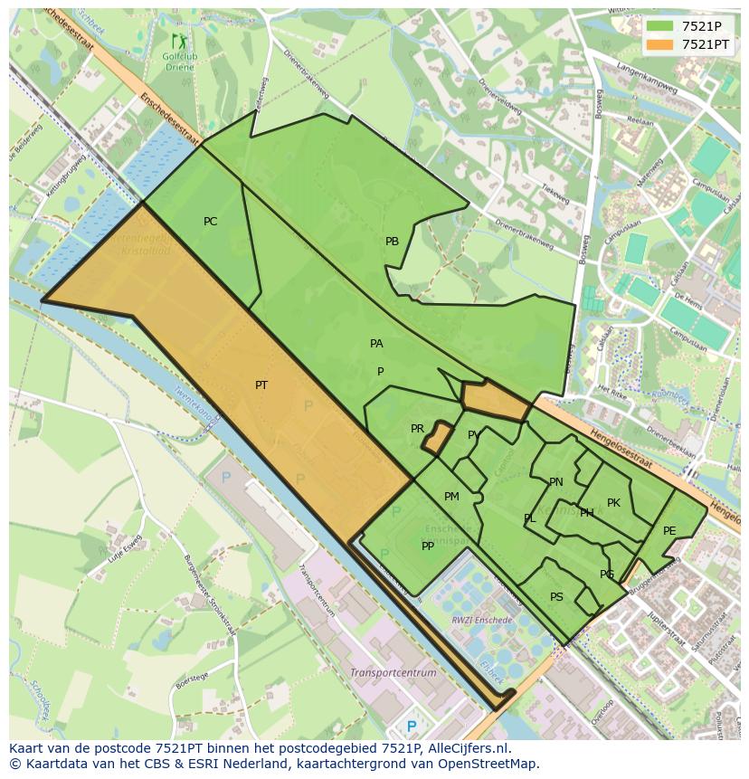 Afbeelding van het postcodegebied 7521 PT op de kaart.