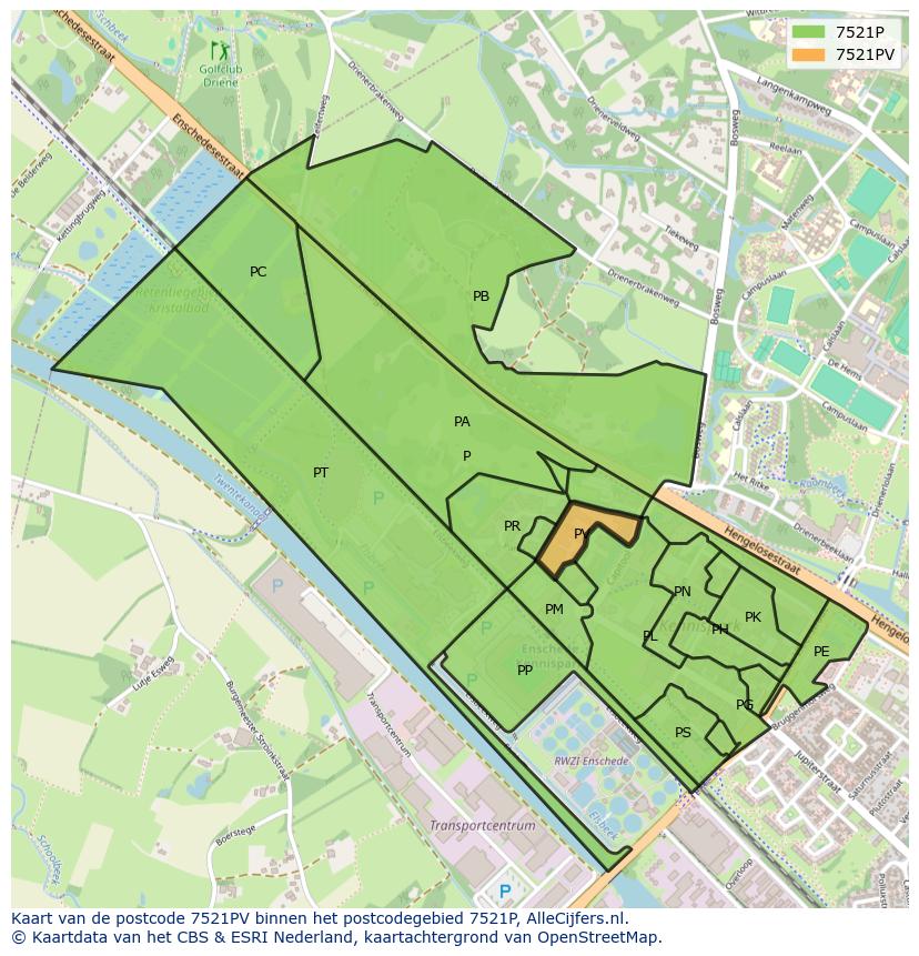 Afbeelding van het postcodegebied 7521 PV op de kaart.