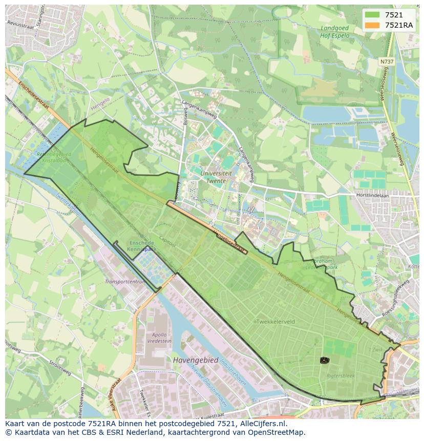 Afbeelding van het postcodegebied 7521 RA op de kaart.