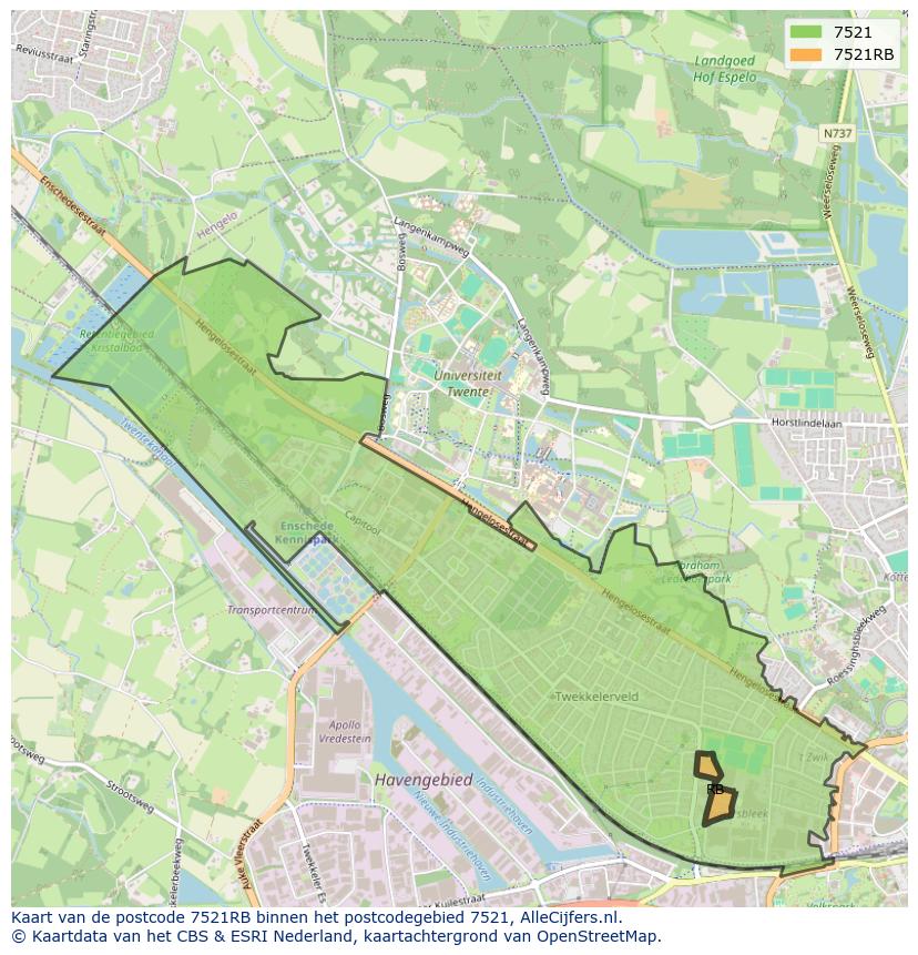Afbeelding van het postcodegebied 7521 RB op de kaart.