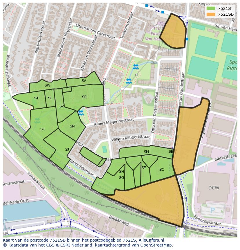 Afbeelding van het postcodegebied 7521 SB op de kaart.