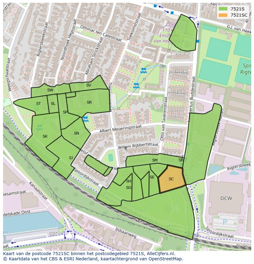 Afbeelding van het postcodegebied 7521 SC op de kaart.