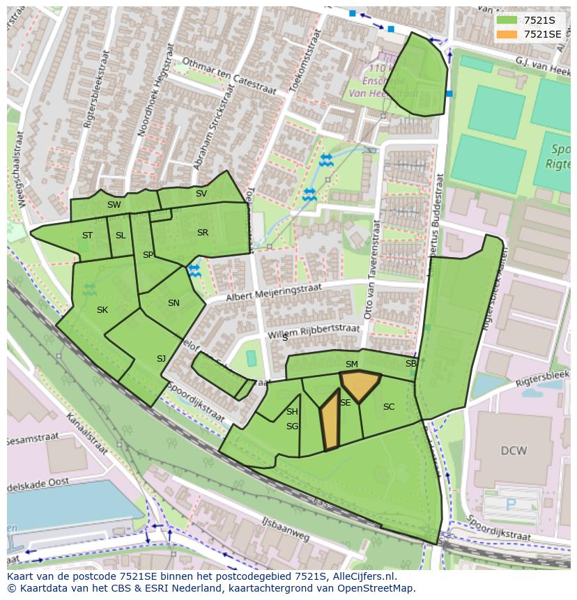 Afbeelding van het postcodegebied 7521 SE op de kaart.