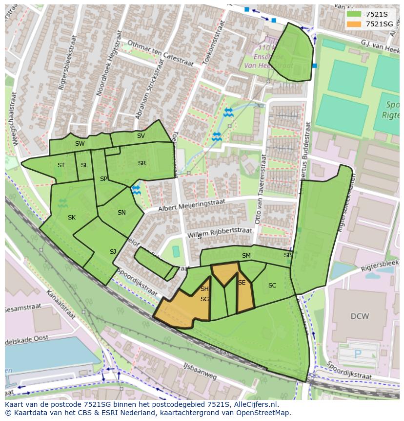 Afbeelding van het postcodegebied 7521 SG op de kaart.