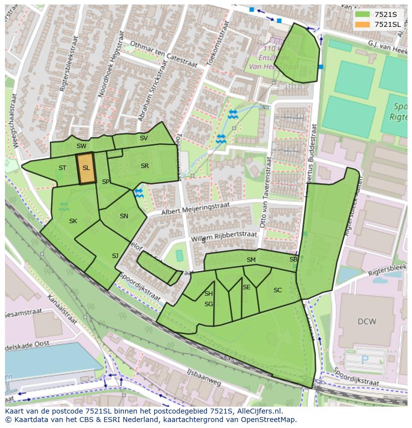 Afbeelding van het postcodegebied 7521 SL op de kaart.