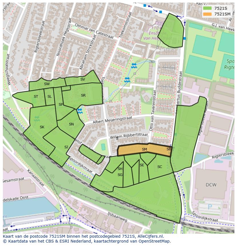 Afbeelding van het postcodegebied 7521 SM op de kaart.