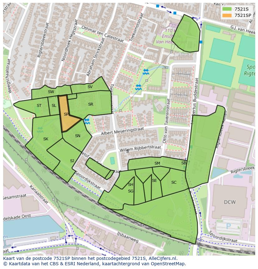 Afbeelding van het postcodegebied 7521 SP op de kaart.
