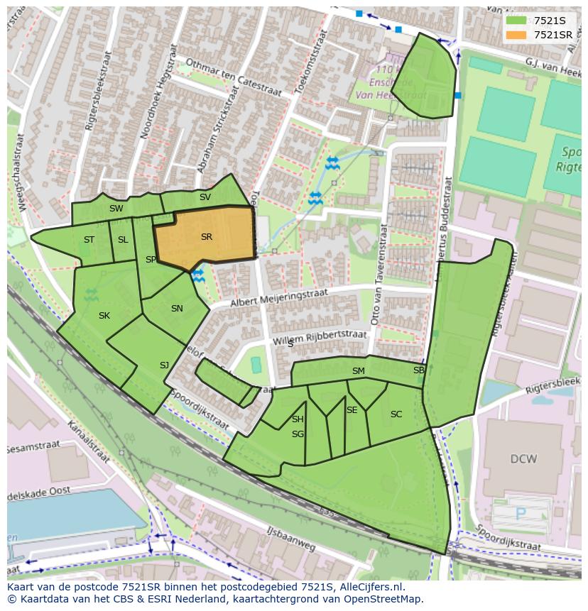 Afbeelding van het postcodegebied 7521 SR op de kaart.