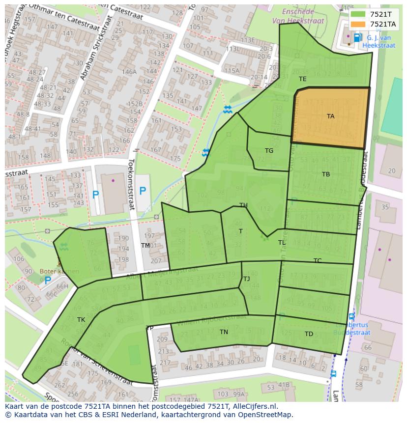 Afbeelding van het postcodegebied 7521 TA op de kaart.