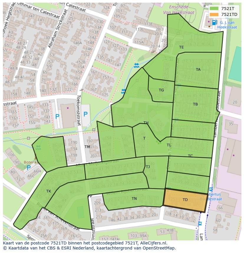 Afbeelding van het postcodegebied 7521 TD op de kaart.