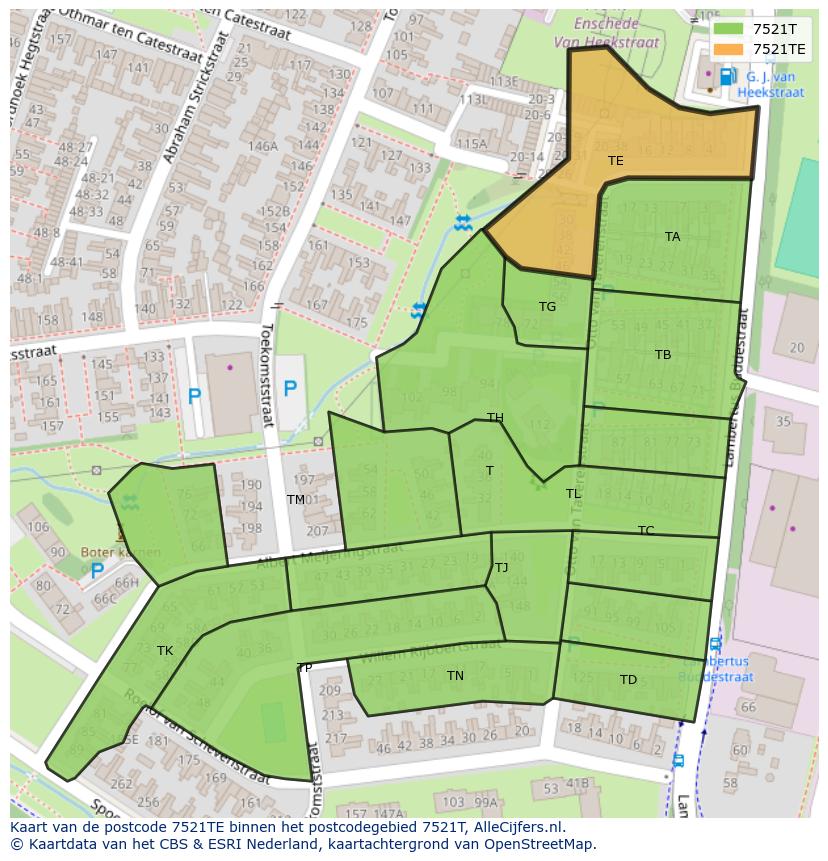 Afbeelding van het postcodegebied 7521 TE op de kaart.