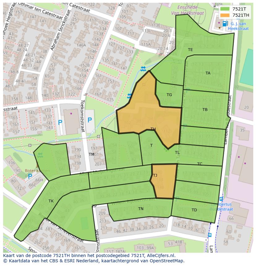 Afbeelding van het postcodegebied 7521 TH op de kaart.