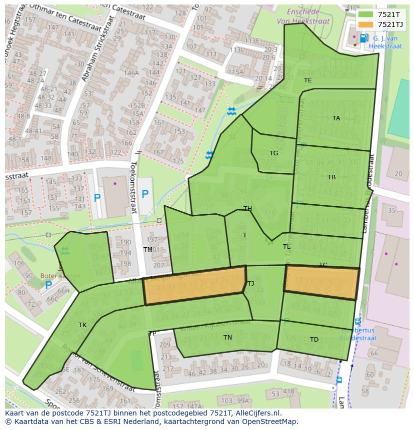 Afbeelding van het postcodegebied 7521 TJ op de kaart.