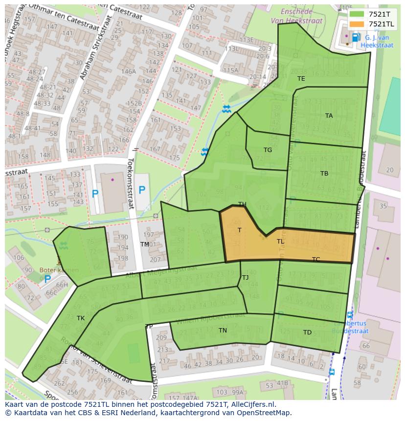 Afbeelding van het postcodegebied 7521 TL op de kaart.