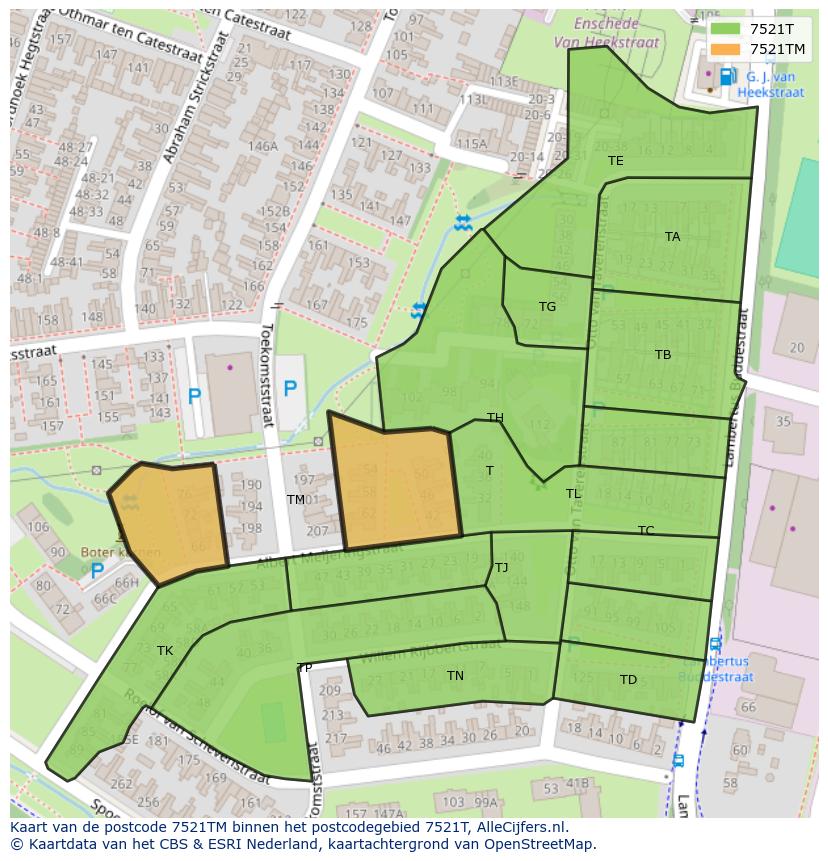 Afbeelding van het postcodegebied 7521 TM op de kaart.
