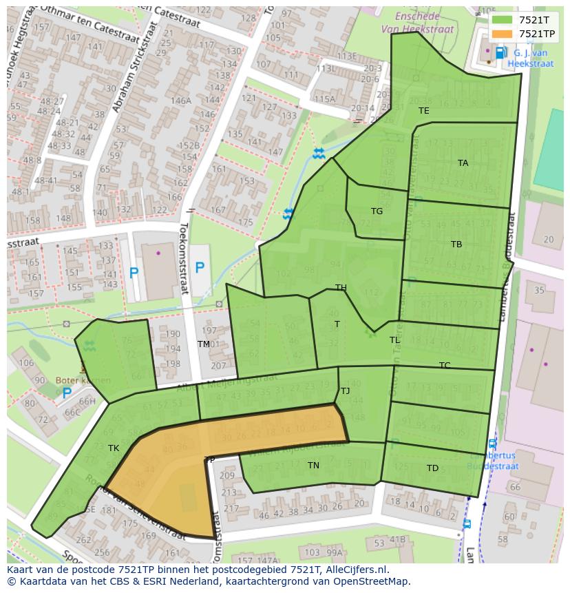 Afbeelding van het postcodegebied 7521 TP op de kaart.