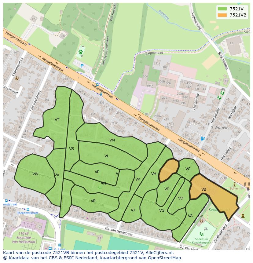 Afbeelding van het postcodegebied 7521 VB op de kaart.
