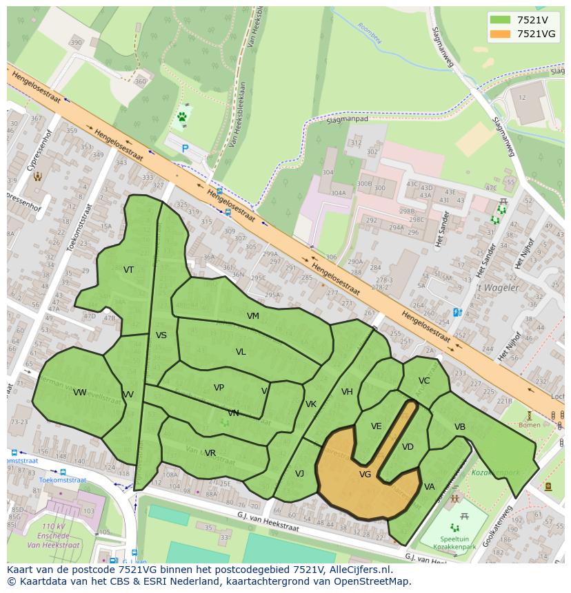 Afbeelding van het postcodegebied 7521 VG op de kaart.
