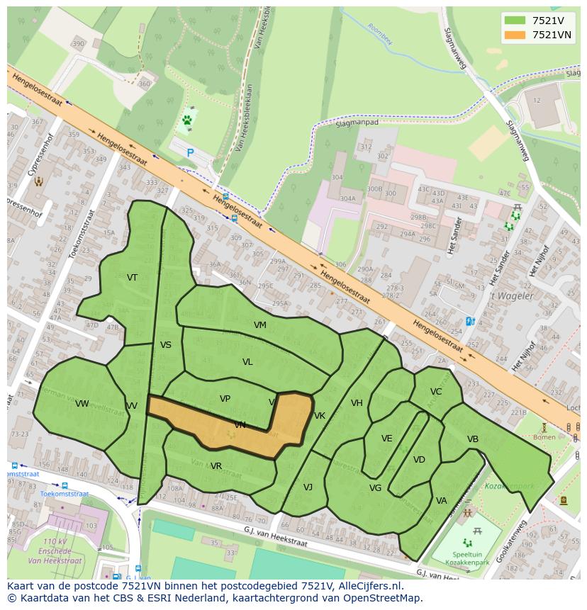 Afbeelding van het postcodegebied 7521 VN op de kaart.