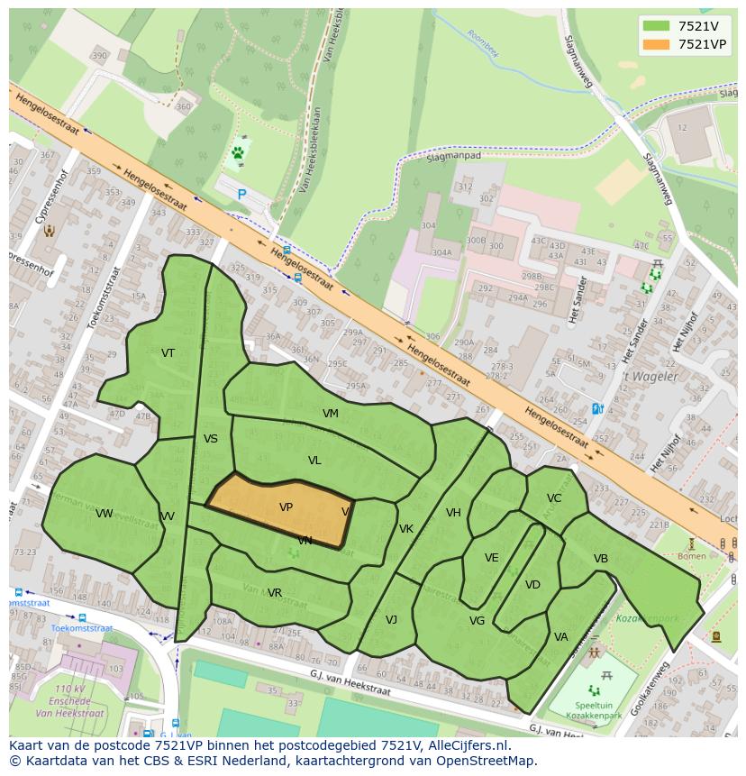 Afbeelding van het postcodegebied 7521 VP op de kaart.