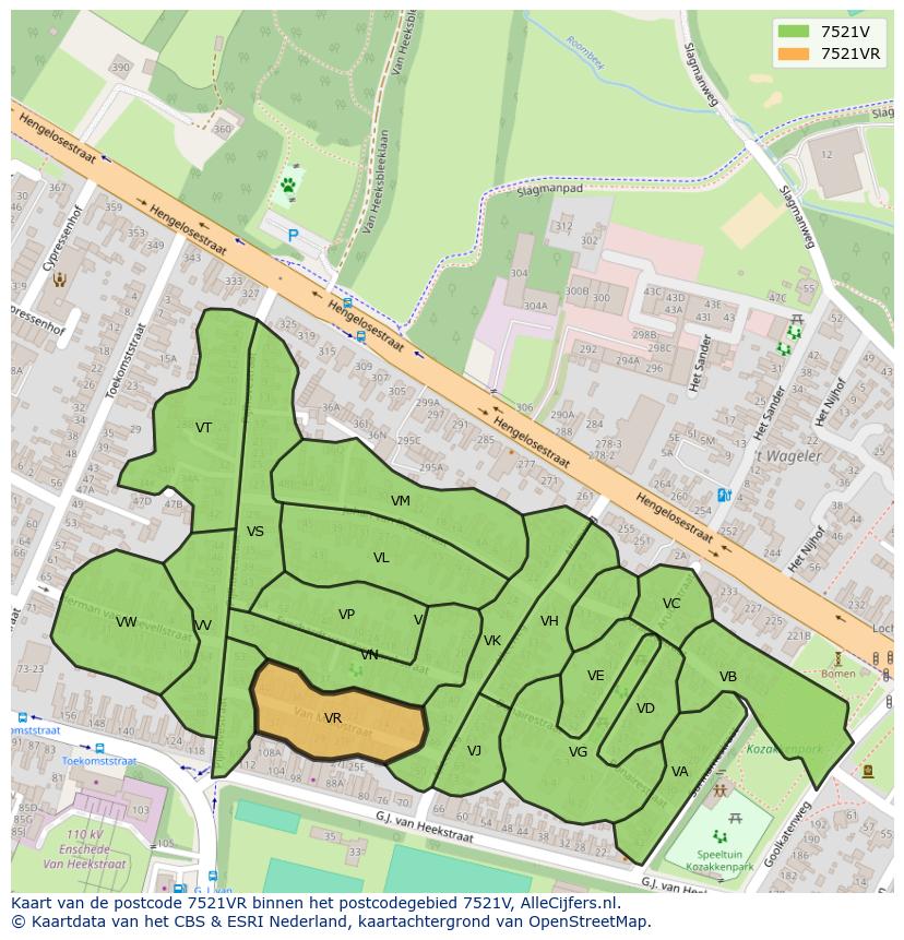 Afbeelding van het postcodegebied 7521 VR op de kaart.