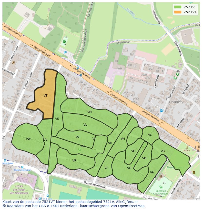Afbeelding van het postcodegebied 7521 VT op de kaart.